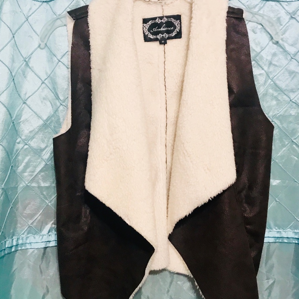 Brown suede and white fur vest (faux)